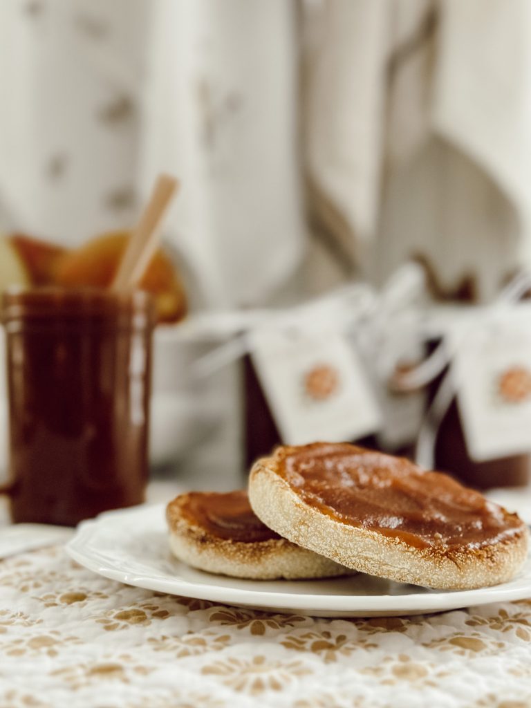 Crock pot apple butter spread on English muffins for breakfast.