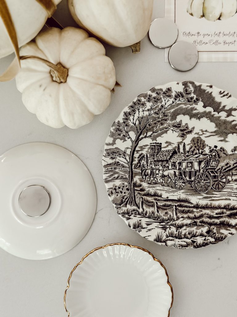 How to attach a ceramic magnet to the back of a vintage plate for DIY kitchen decor.