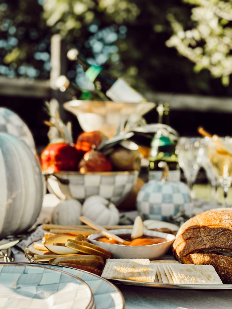 Outdoor table decorations for a backyard gathering.