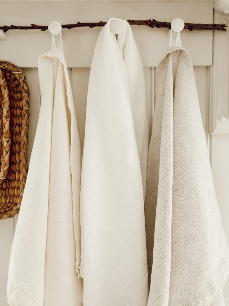 Cozy kitchen towels made with cotton and linen for a farmhouse kitchen.