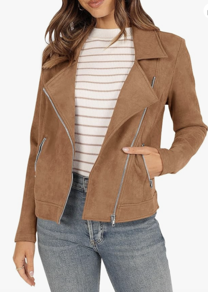 Faux suede moto jacket on sale for Amazon Prime Day.