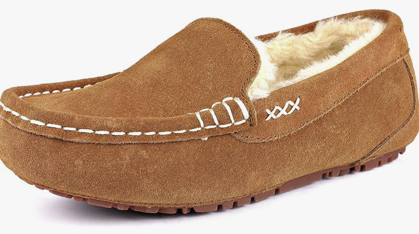 Fuzzy house slippers for women to keep feet warm in cold weather.