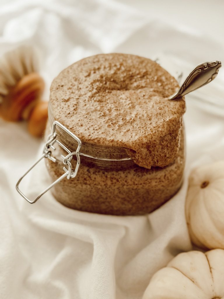 Whipped pumpkin body scrub for dry skin during the winter months.