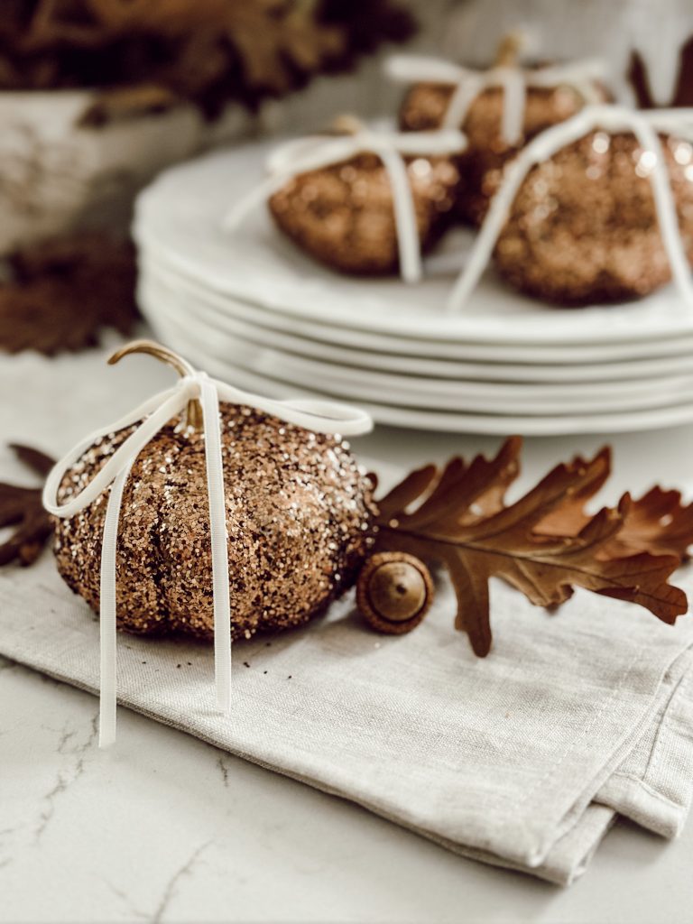 Sparkly pumpkins for fall decorations in seasonal home decor.