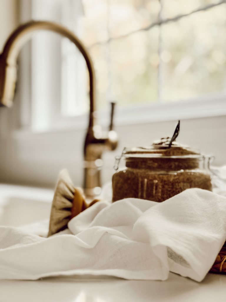 Whipped sugar scrub for the body for moisturizing skin.