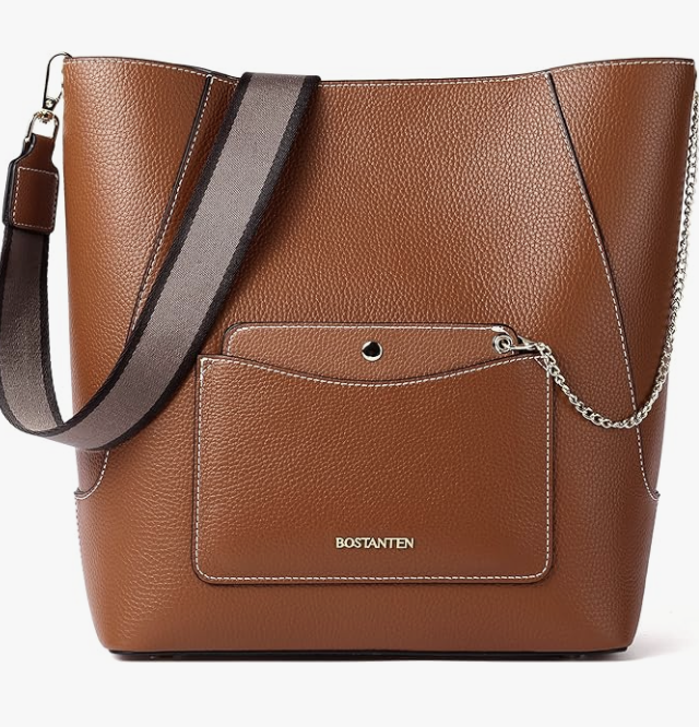 Women's leather handbag, purse, tote, bucket bag.