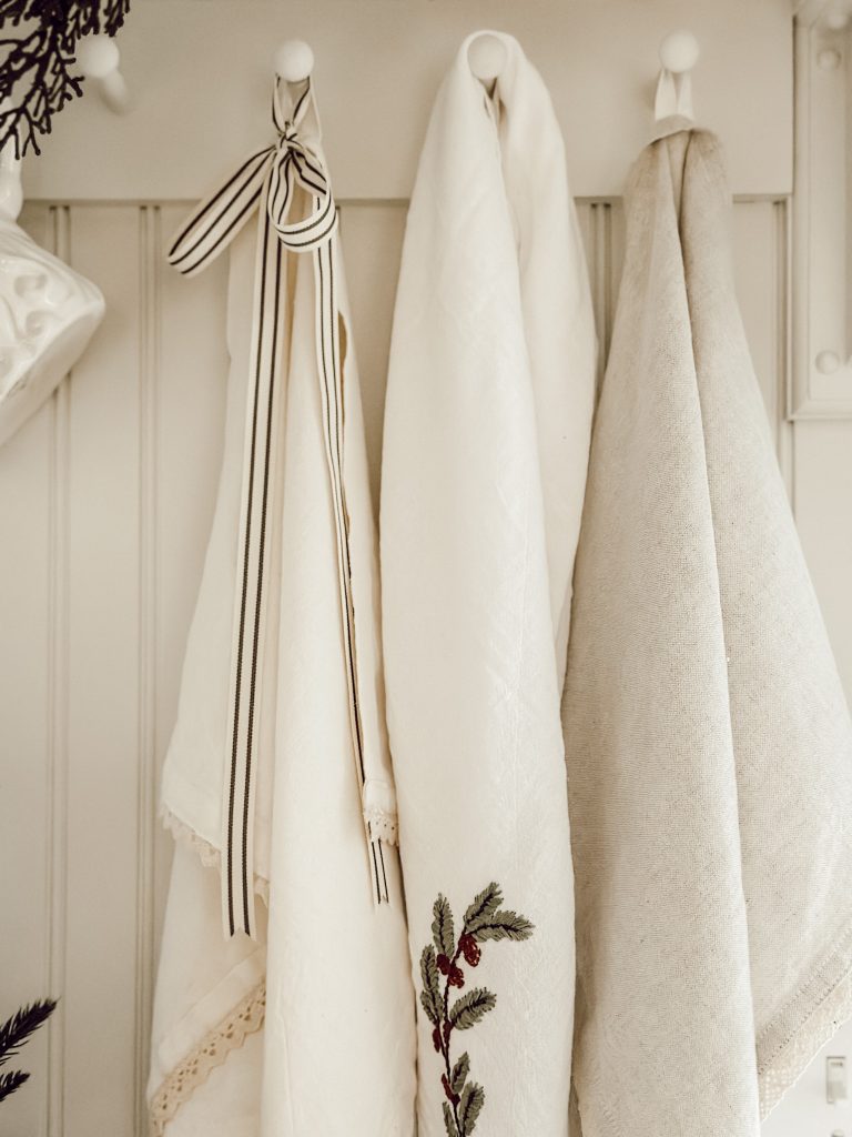 Christmas tea towels for everyday Christmas decor in the kitchen.