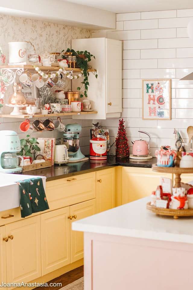 Holiday home decor in the kitchen with beautiful antique finds.