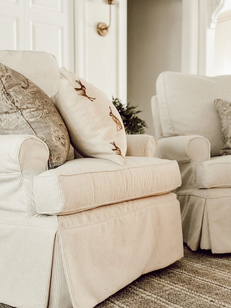 Accent chairs in the center of the family room to create a cozy space.