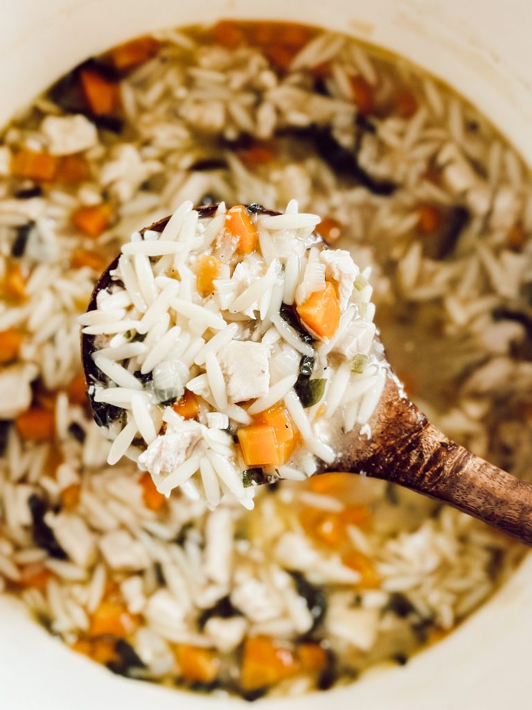 Greek lemon orzo soup is a healthy way to welcome January self care.