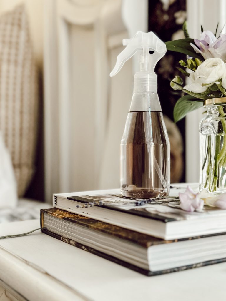 January self care ideas with a homemade lavender linen spray.