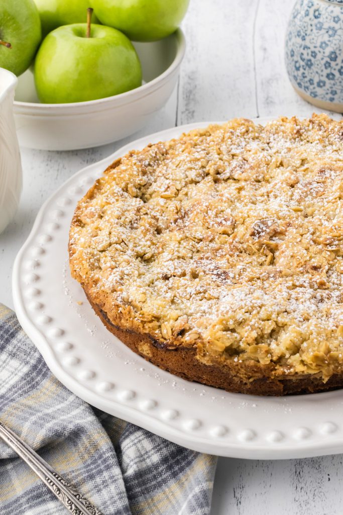 Easy apple cake recipe with a crumb topping for a fun St. Patrick's Day dessert.