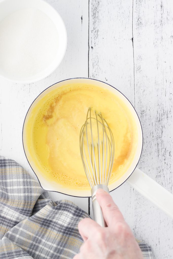 Homemade custard sauce to top the Irish apple cake.