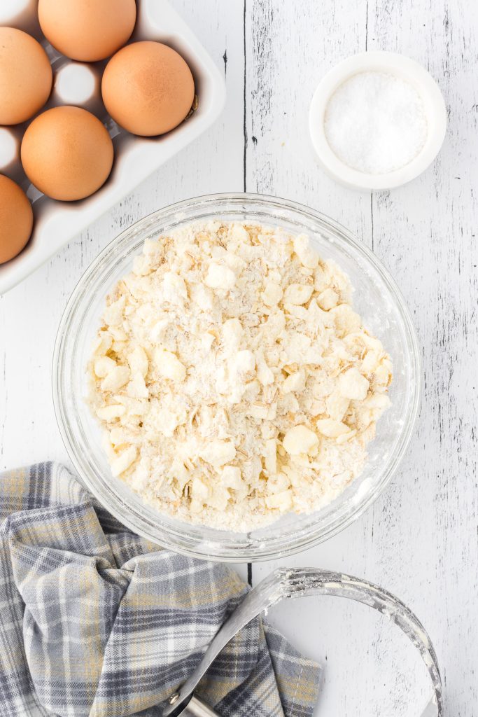 Streusel topping for Irish inspired apple cake with custard sauce.