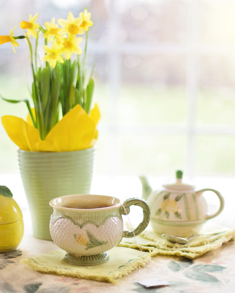 Yellow daffodils in vase for beautiful Easter decorations,