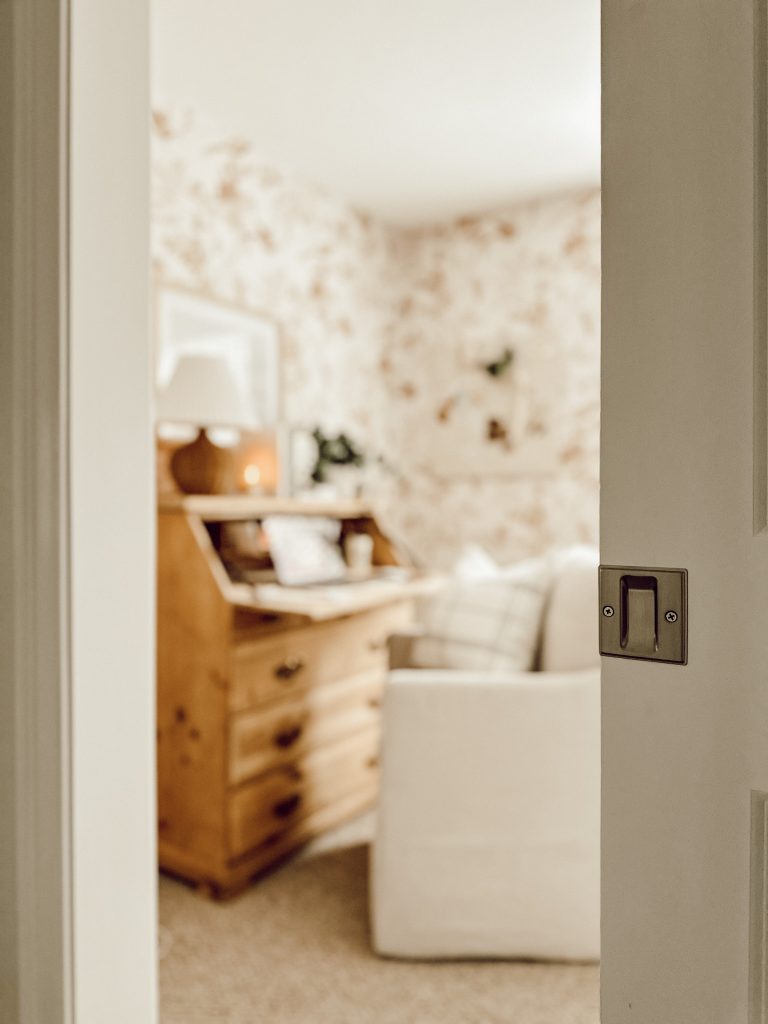 A pocket door is a great solution for a small home office space. 