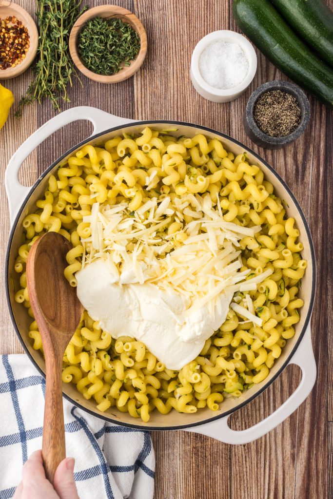 Creamy whole milk ricotta cheese and fontina mixed in with cavatappi pasta.