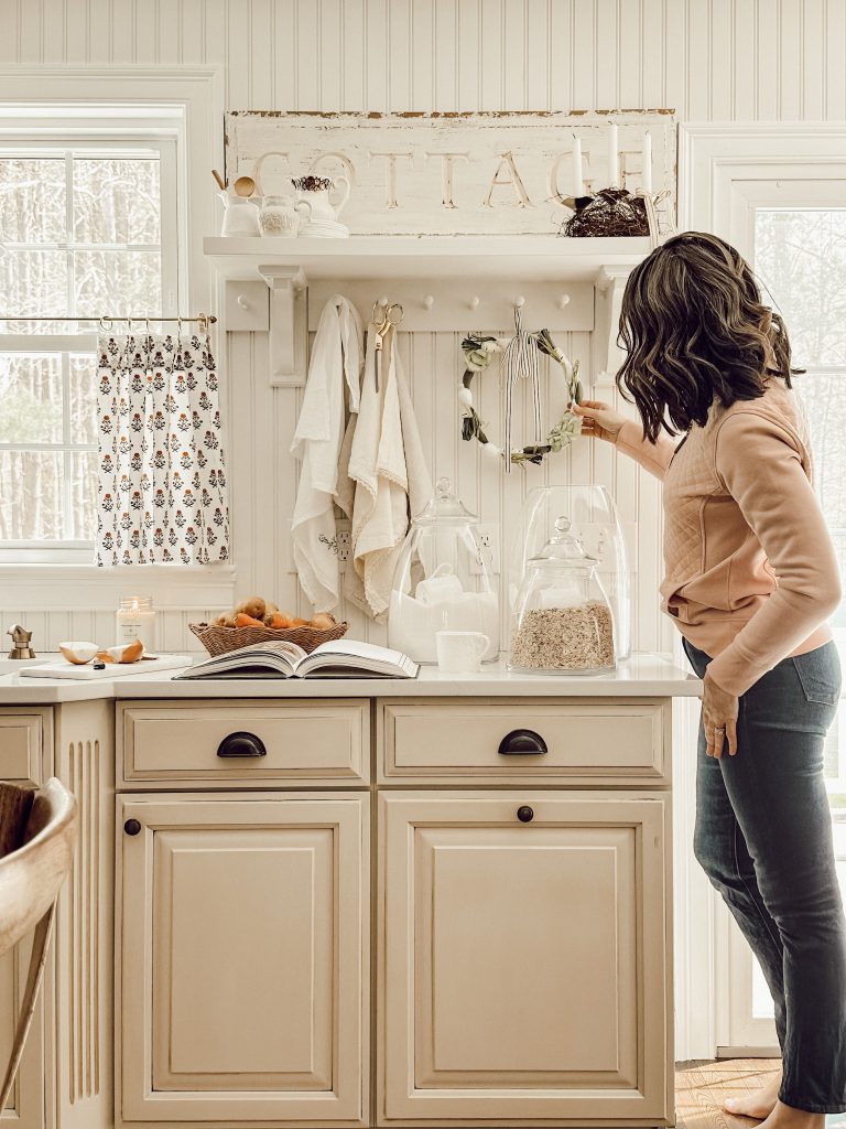 A seasonal wreath for your home decor with metal wreath base and felt vegetables.