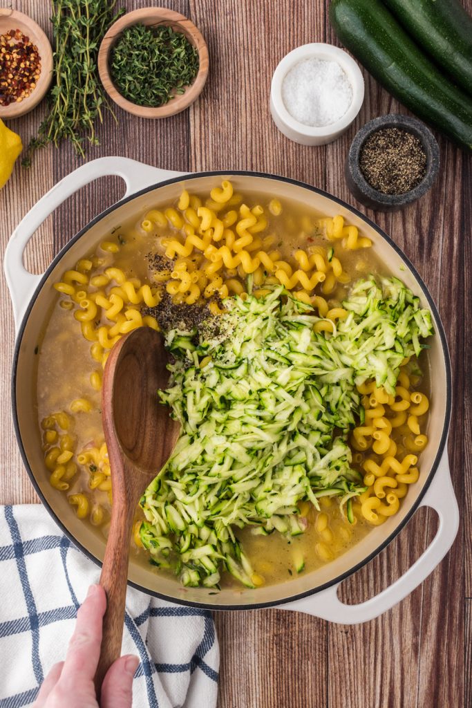 Zucchini pasta for dinner with lemon zest and creamy ricotta cheese.