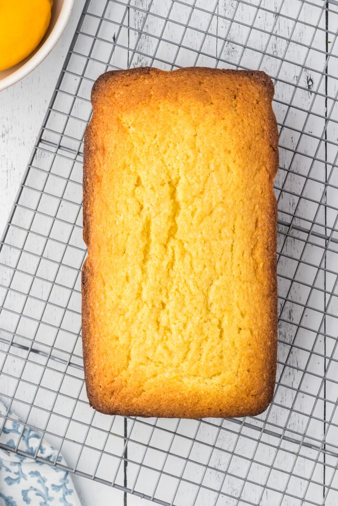 Lemon pound cake on a cooling rack to make the most delicious lemon pound cake.