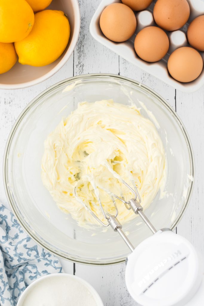 Add air to salted butter in a medium mixing bowl with a hand held mixer.