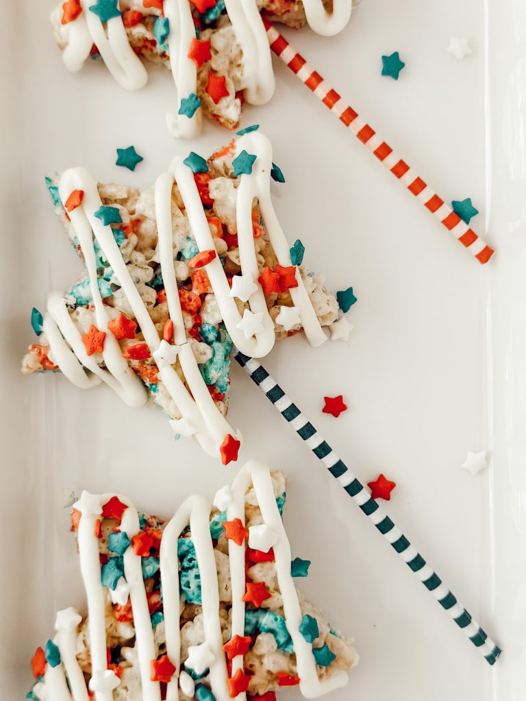 Star shaped Rice Krispie treats are a delicious summer treat at 4th of July celebrations.
