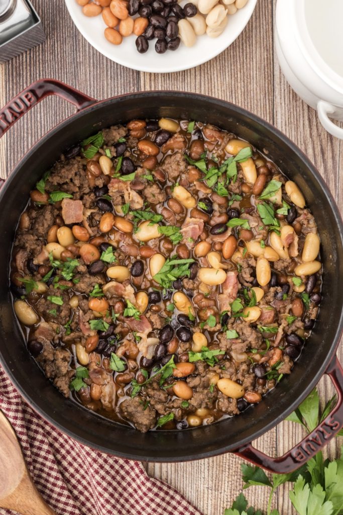 A delicious casserole recipe with different canned beans for texture and flavor.