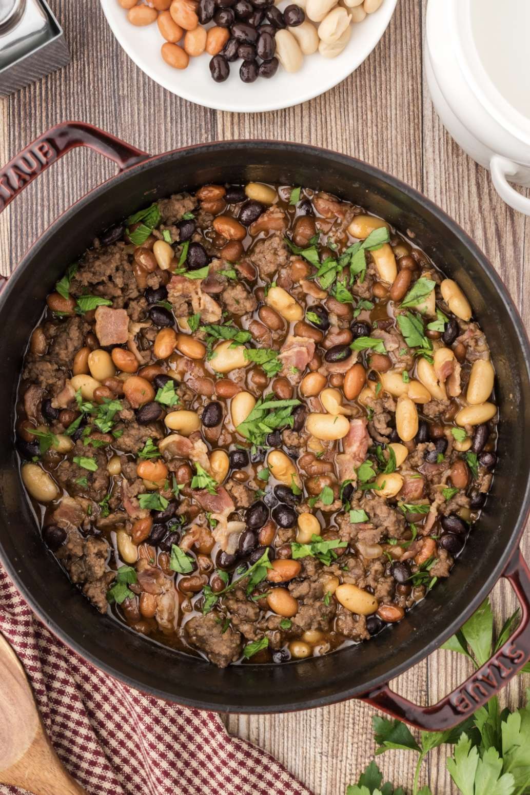 A delicious casserole recipe with different canned beans for texture and flavor.