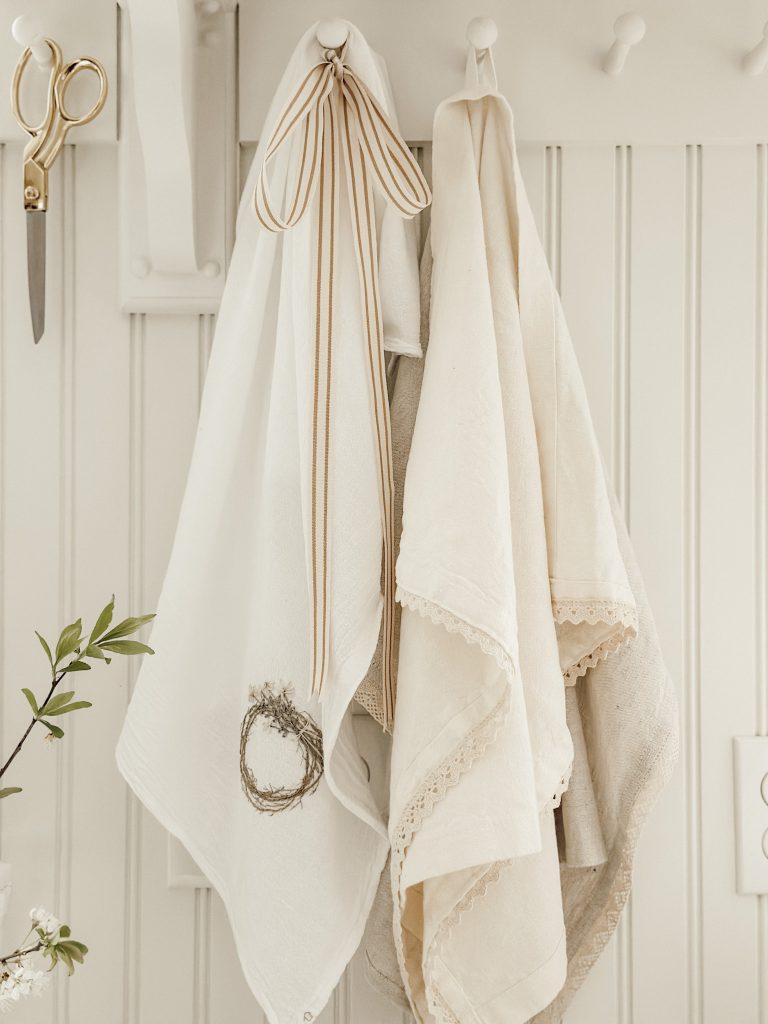 Embroidered tea towels are included in the Sweet Home Box for use in the kitchen.
