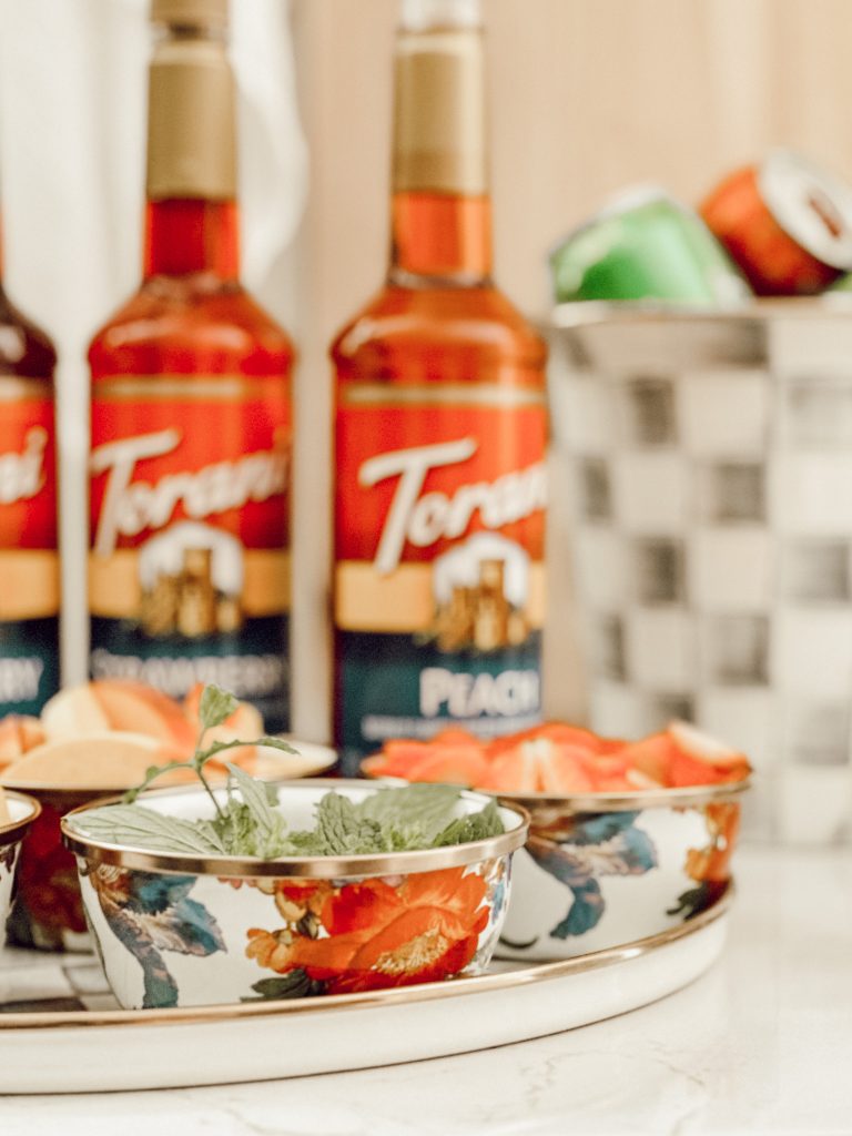 Arrange bowls of garnishes and flavored syrups so guests can help themselves.