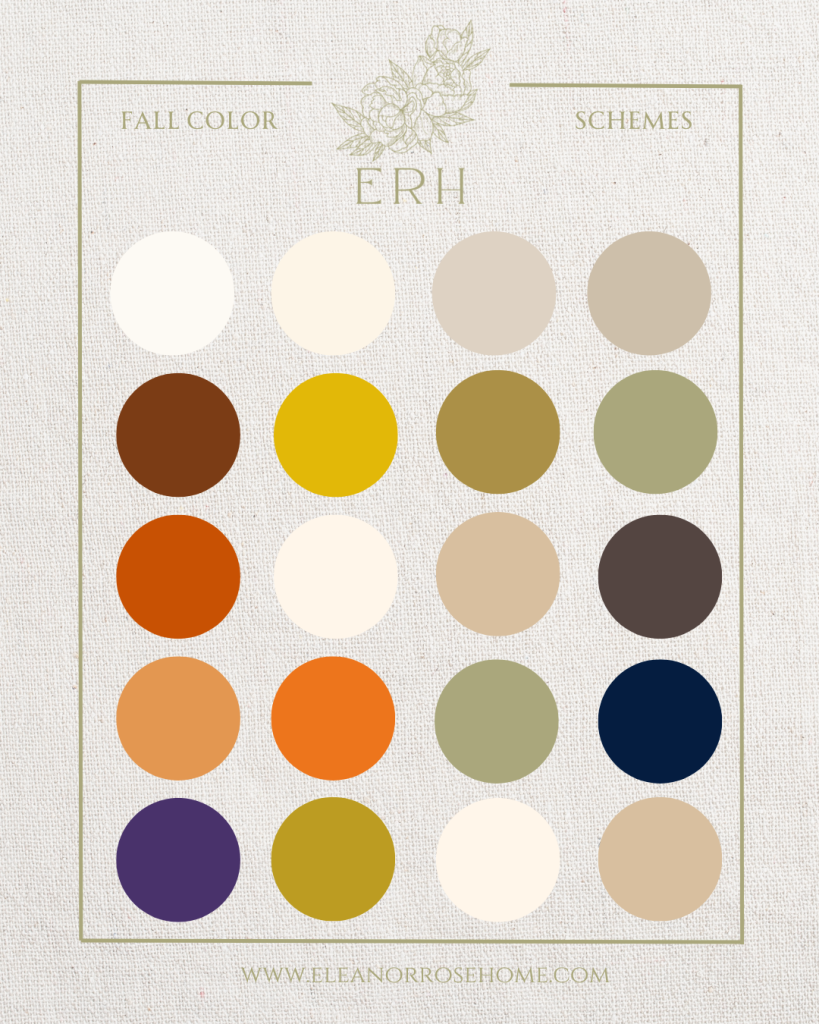 Fall color scheme examples include shades of red, yellow, orange, green, blue, and purples.