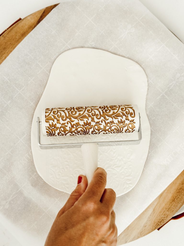 Use a mini embossed rolling pin to add a pretty pattern to the air dry clay.