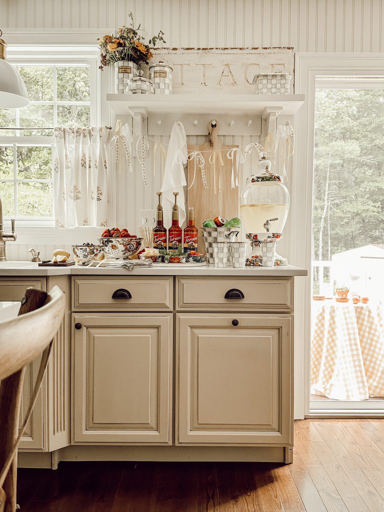 Summer party idea with lemonade that can be customized with fresh fruit and flavored syrups.