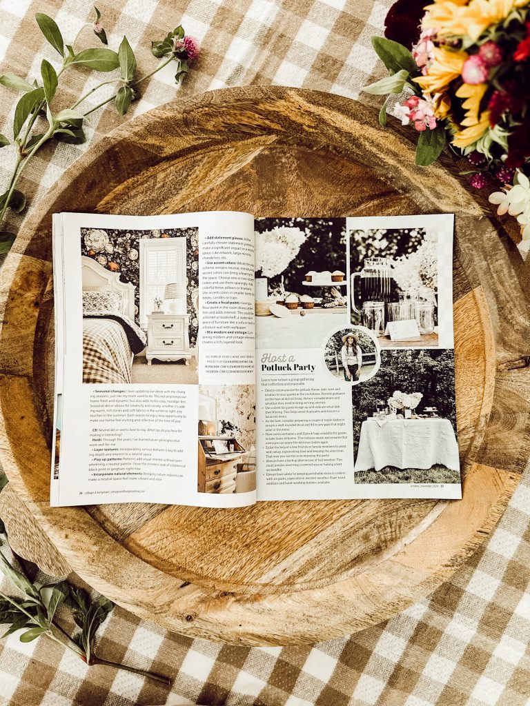 Fall decor ideas from Eleanor Rose Home in a printed magazine.