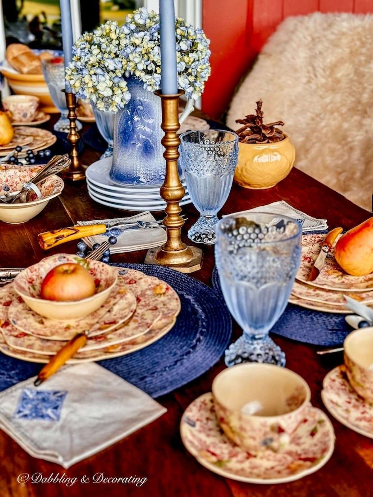 Fall tablescape ideas with vibrant colors and vintage finds.