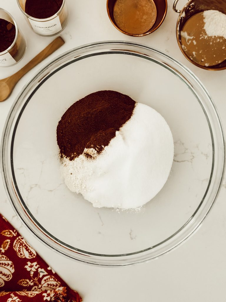 Ground cinnamon and pumpkin spice added to the dry ingredients of the salt dough.