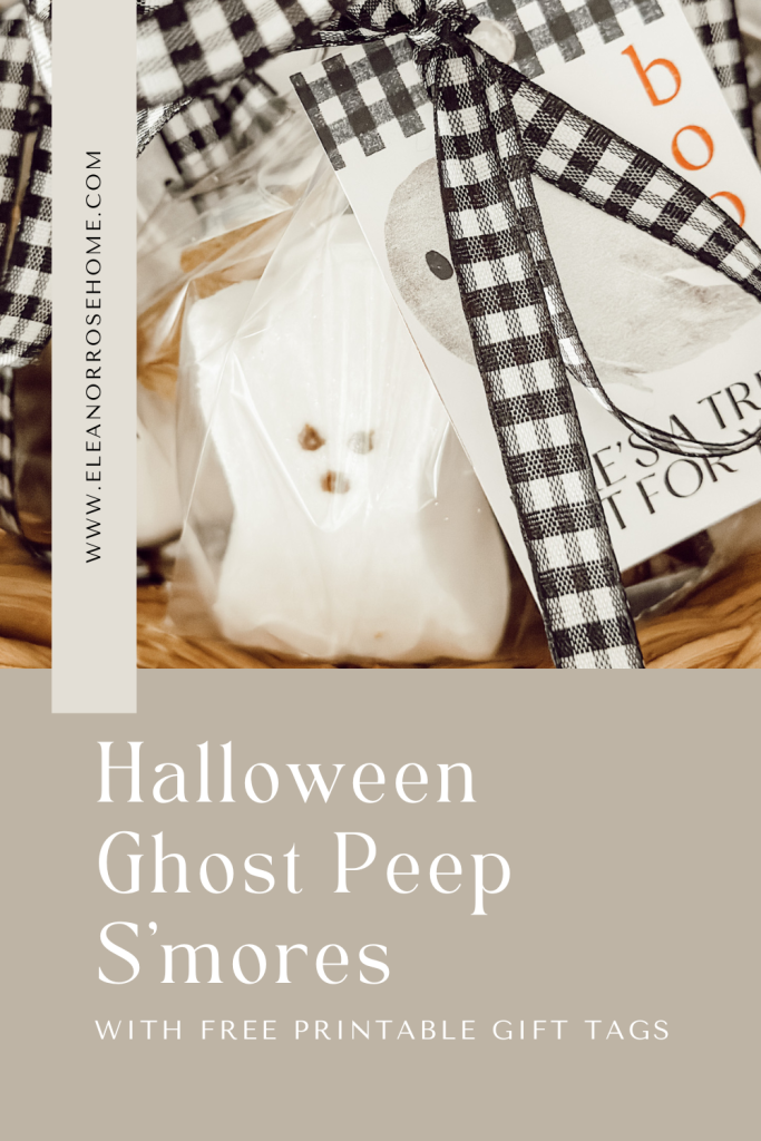 Halloween treat with ghost Peeps, candy bars, and graham crackers.
