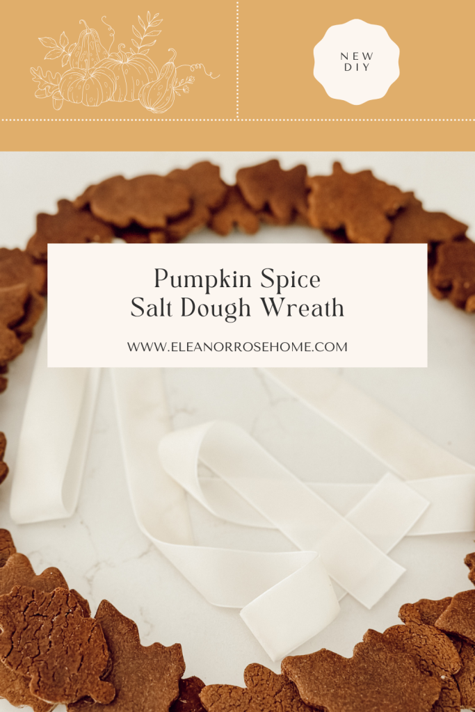 How to make a DIY pumpkin spice salt dough wreath with a seasonal ribbon.