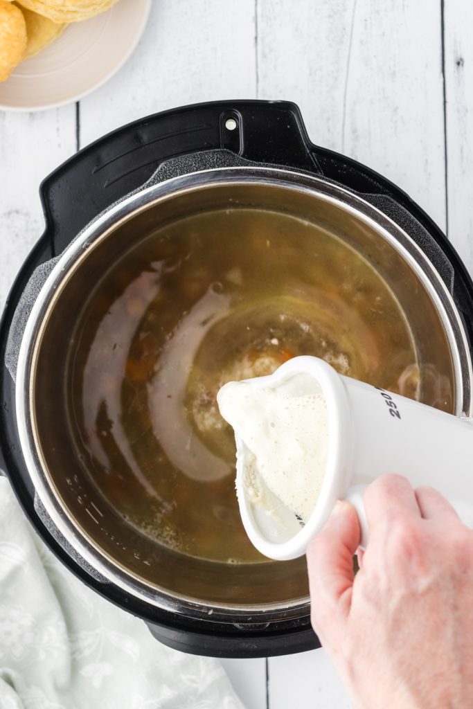 Milk and flour slurry to thicken the pot pie gravy for classic comfort food.