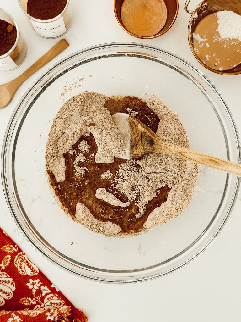 Mix warm water into the salt dough base to form the dough for the fall craft.