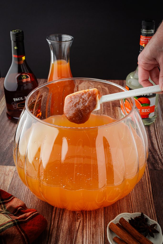 Apple butter added to the sangria base to add delicious fall flavors to the drink.