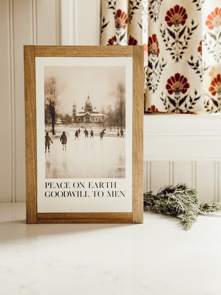 Christmas sign on kitchen island to create a holiday vignette.
