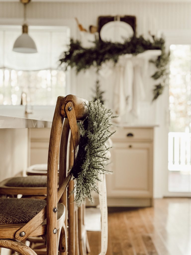 Neutral color palette in holiday home decor to add festive cheer to our decorations.