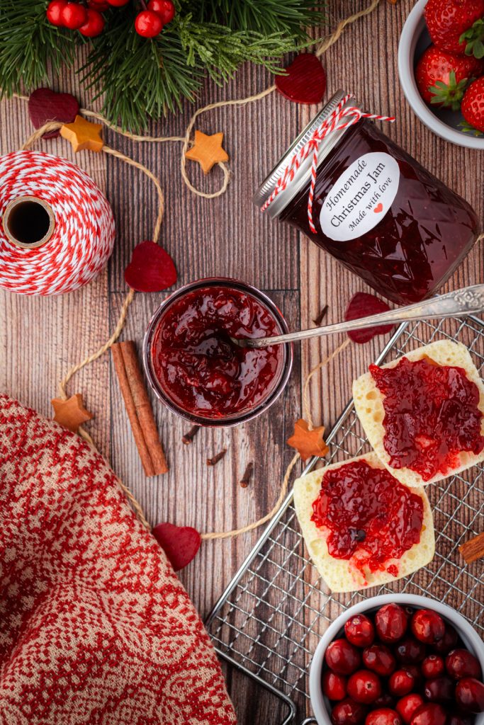 Delicious homemade Christmas jam for the holiday season perfect for homemade gifts or charcuterie boards.