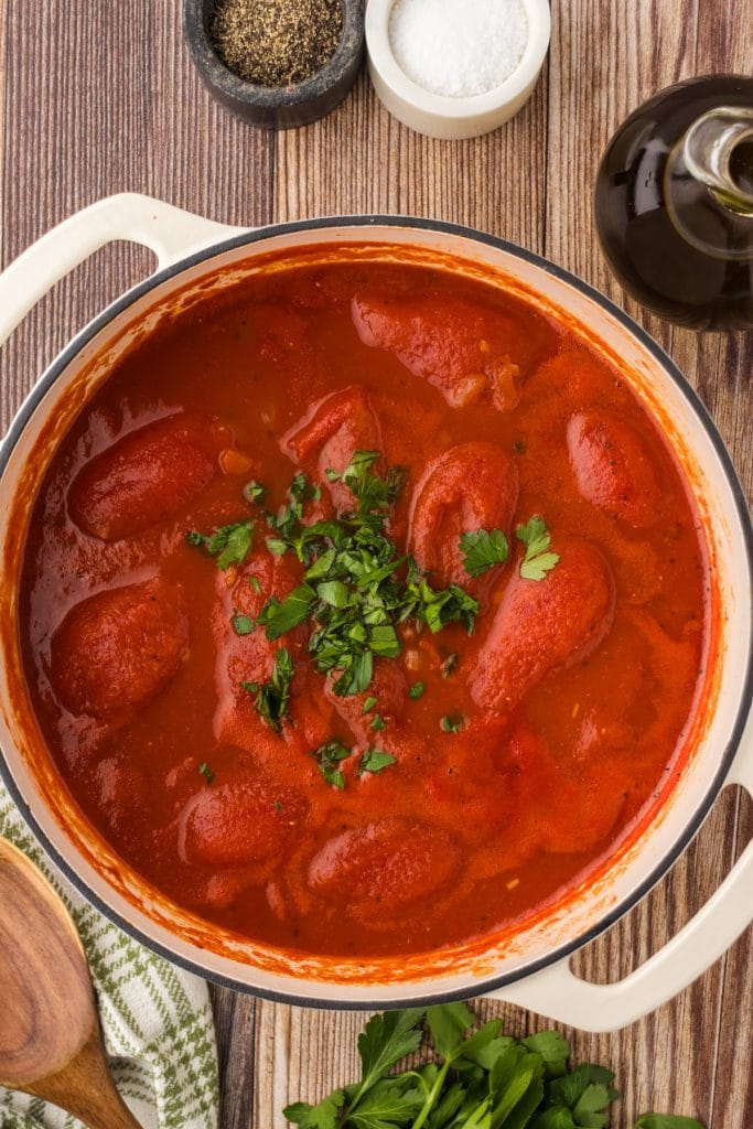 Chopped fresh parsley in tomato soup to add a fresh bright element to the soup.