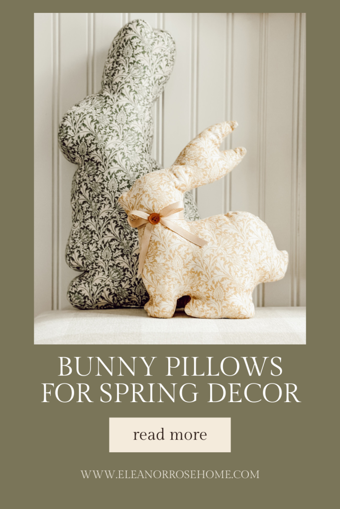 Floral printed rabbit shaped decorative pillows for spring or easter decor.
