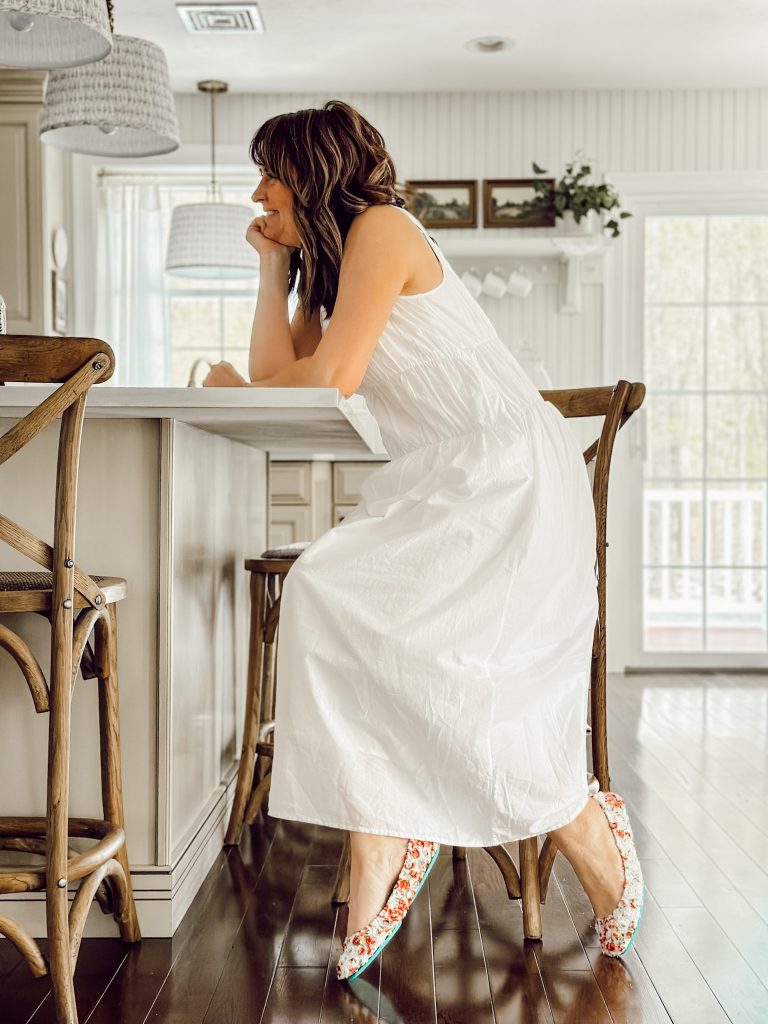 Most versatile flat shoes that you can wear all day long paired with a white dress.