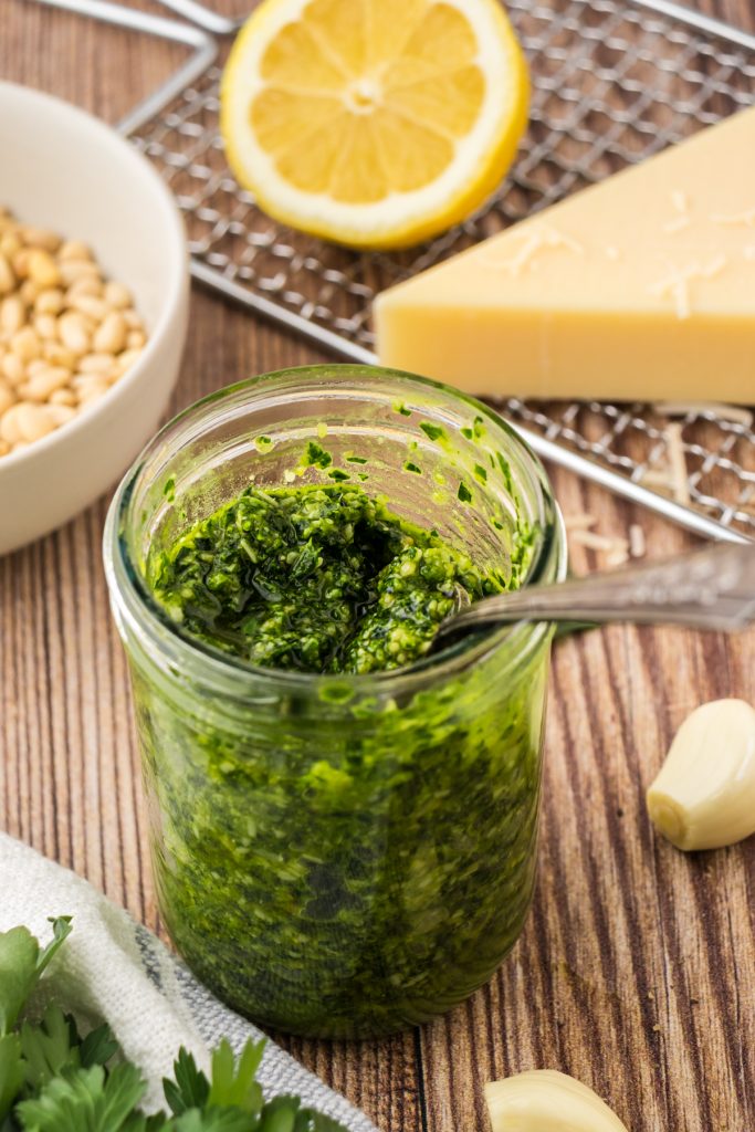A twist on the traditional pesto recipe is this jar of parsley pesto.