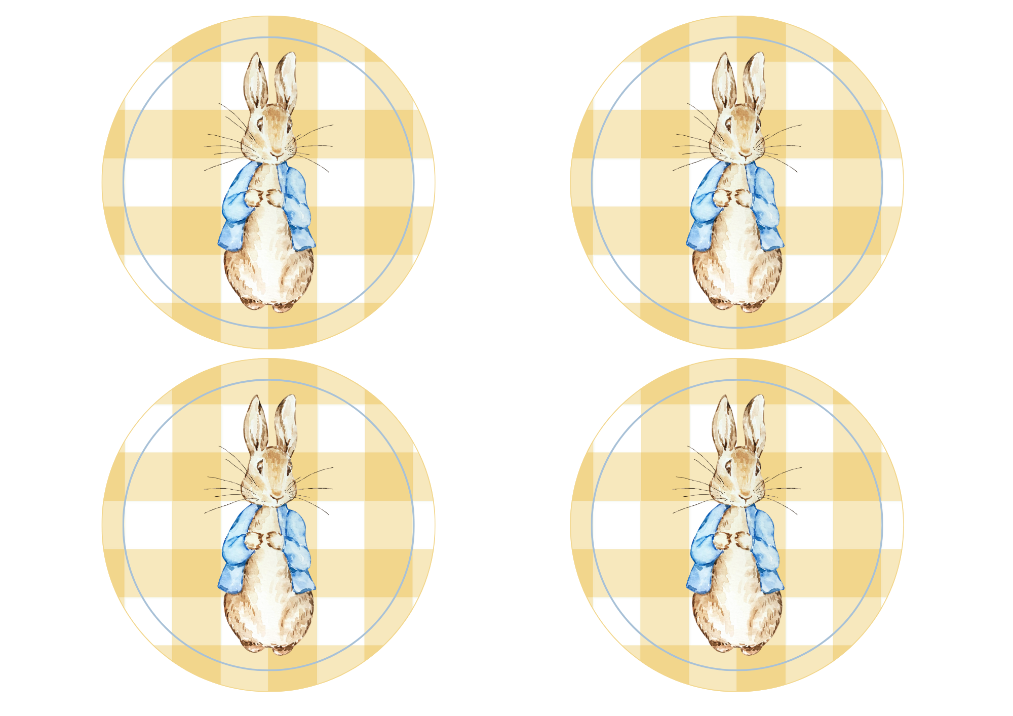Peter Rabbit on gingham circle cutouts to make an easy DIY Easter garland.
