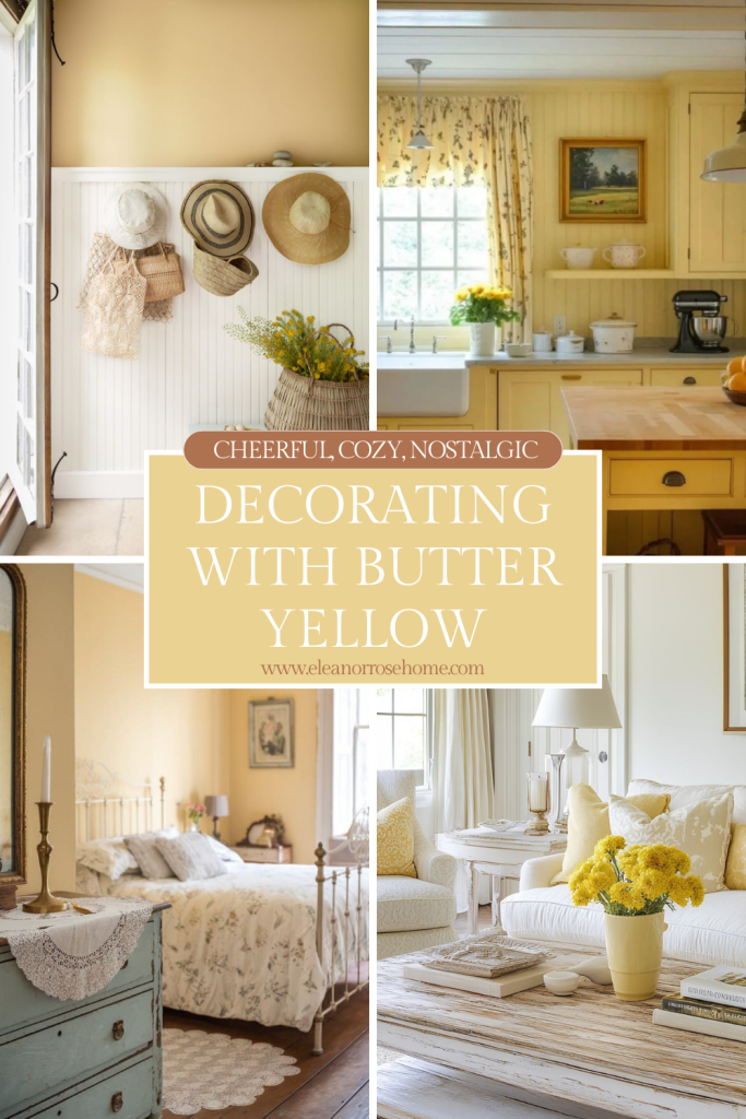 Pinterest Graphic Cheerful, Cozy, & Nostalgic Decorating With Butter Yellow